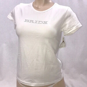 Classy Bride Size Large Fitted Bedazzled “BRIDE” Top. New With Tags.